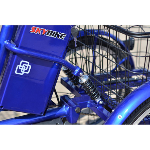 Электровелосипед трехколесный грузовой SkyBike 3-Cycle (трицикл) синий