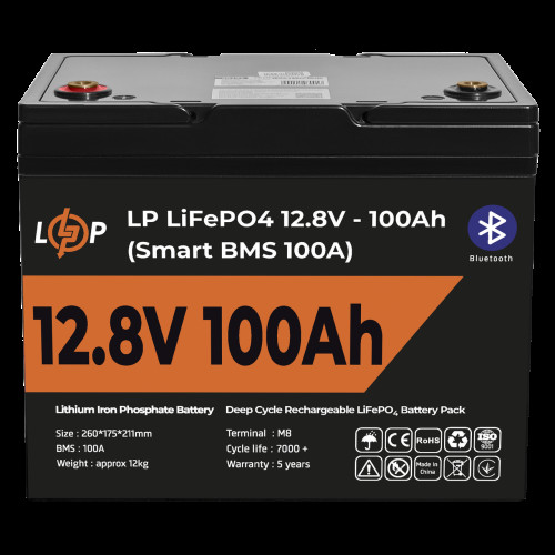 Аккумулятор LP LiFePO4 12V (12,8V) - 100 Ah (1280Wh) (Smart BMS 100А) с BT пластик Аккумулятор LP LiFePO4 12V (12,8V) - 100 Ah (1280Wh) (Smart BMS 100А) с BT пластик