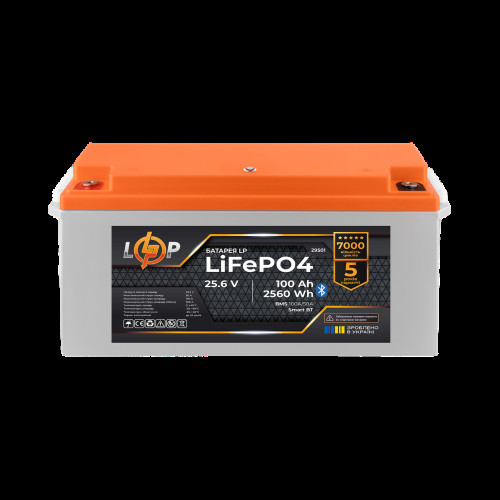 Аккумулятор LP LiFePO4 25,6V - 100 Ah (2560Wh) (BMS 100A/50А) пластик Smart BT Аккумулятор LP LiFePO4 25,6V - 100 Ah (2560Wh) (BMS 100A/50А) пластик Smart BT
