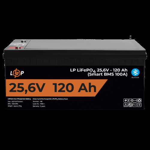 Аккумулятор LP LiFePO4 25,6V - 120 Ah (3072Wh) (Smart BMS 100А) с BT пластик для ИБП Аккумулятор LP LiFePO4 25,6V - 120 Ah (3072Wh) (Smart BMS 100А) с BT пластик для ИБП