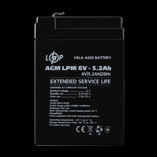 Аккумулятор AGM LPM 6V - 5.2 Ah Аккумулятор AGM LPM 6V - 5.2 Ah