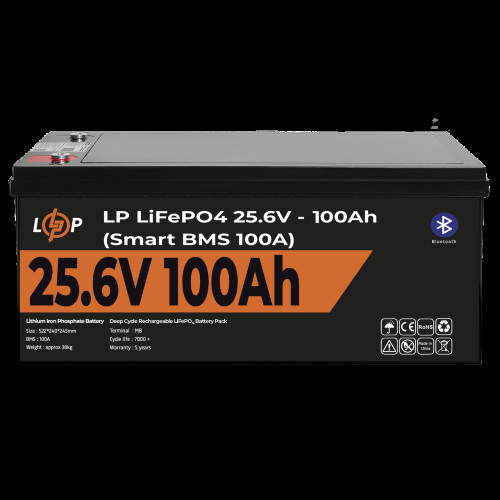 Аккумулятор LP LiFePO4 24V (25,6V) - 100 Ah (2560Wh) (Smart BMS 100А) с BT пластик Аккумулятор LP LiFePO4 24V (25,6V) - 100 Ah (2560Wh) (Smart BMS 100А) с BT пластик