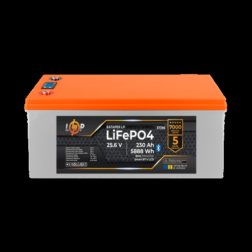 Аккумулятор LP LiFePO4 25,6V - 230 Ah (5888Wh) (BMS 200A/100А) пластик LCD Smart BT Аккумулятор LP LiFePO4 25,6V - 230 Ah (5888Wh) (BMS 200A/100А) пластик LCD Smart BT